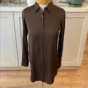 Womens Barneys of New York stretch 92% silk Chocolate brown tunic mini dress